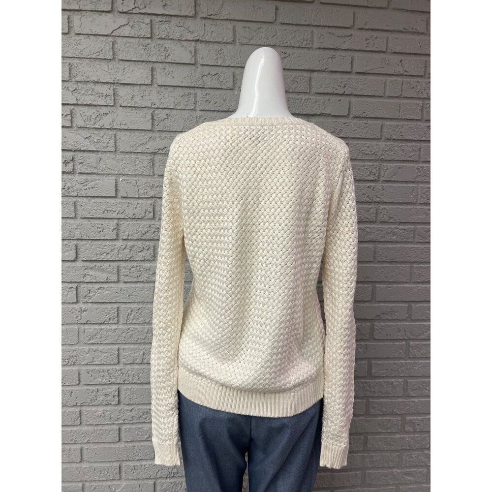 Banana Republic Women Ivory Basket Weave Long Sleeve Sweater Size M - Picture 2 of 9